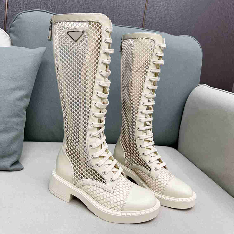 

Womens Summer Sexy Boots Fashion Designer Long Motorcycle Booties Fashion Hollow Knee High Real Leather Thick Heel Sandal Bottes White Black, Wear sticker