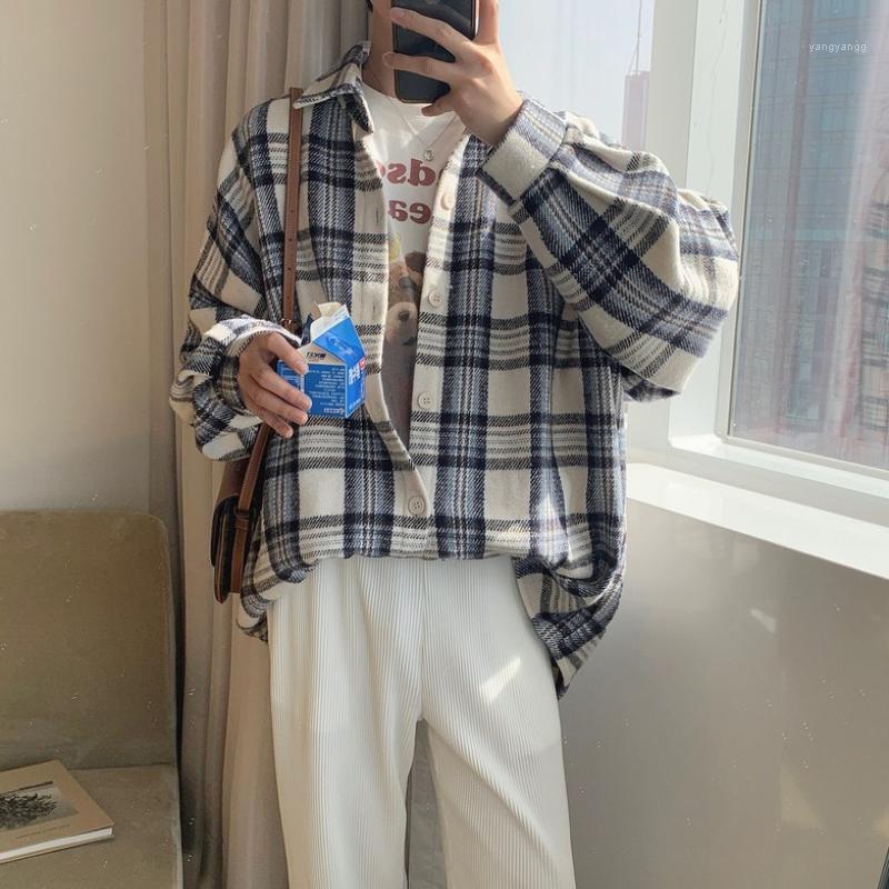 

Men' Casual Shirts Men Clothing 2022 Spring Plaid Shirt Male Korean Long-sleeved Trend Loose Camisas Para Hombre