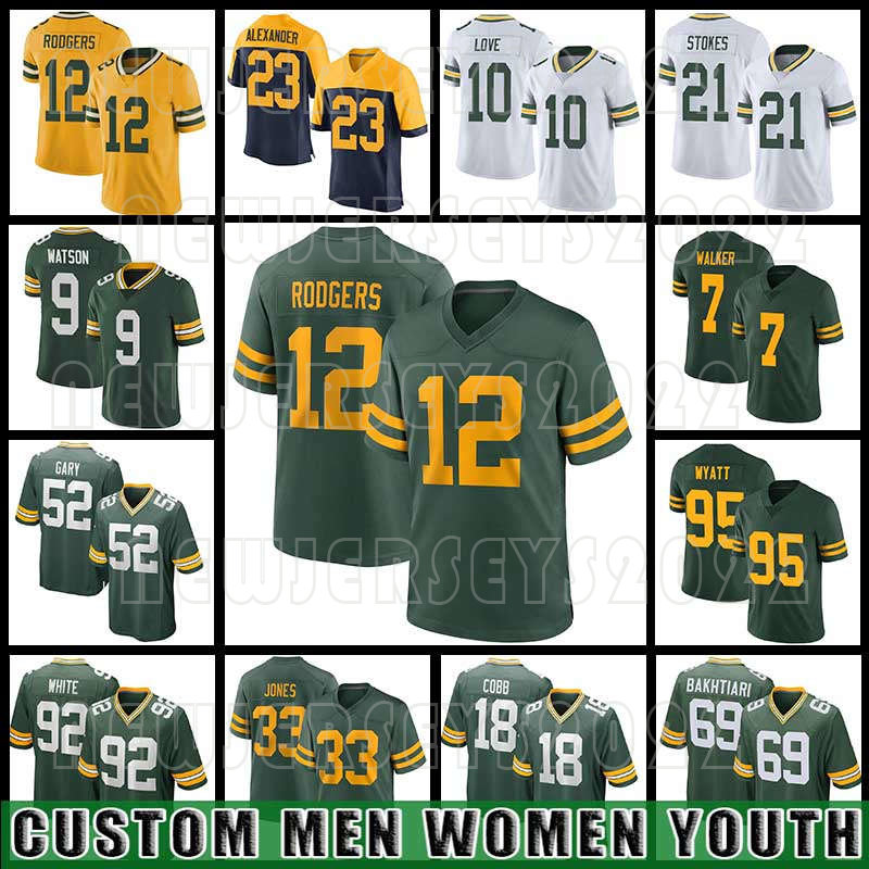 

Green Bayes Football 28 Dillon 23 Jaire Alexander 12 Aaron Rodgers Jerseys 10 Love Packer 33 Aaron Jones 9 Christian Watson 7 Quay Walker 13 Allen Lazard Devonte Wyatt, Custom women(baozhuanggong)