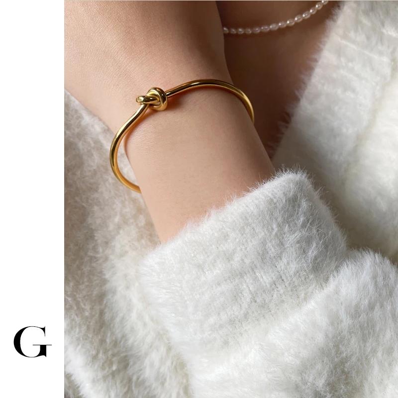 

Bangle Vintage Minimalist 3.0/3.5mm Thick Knotted Open Bangles In Stainless Statement Steel Street Style Bracelets Women JewelryBangle