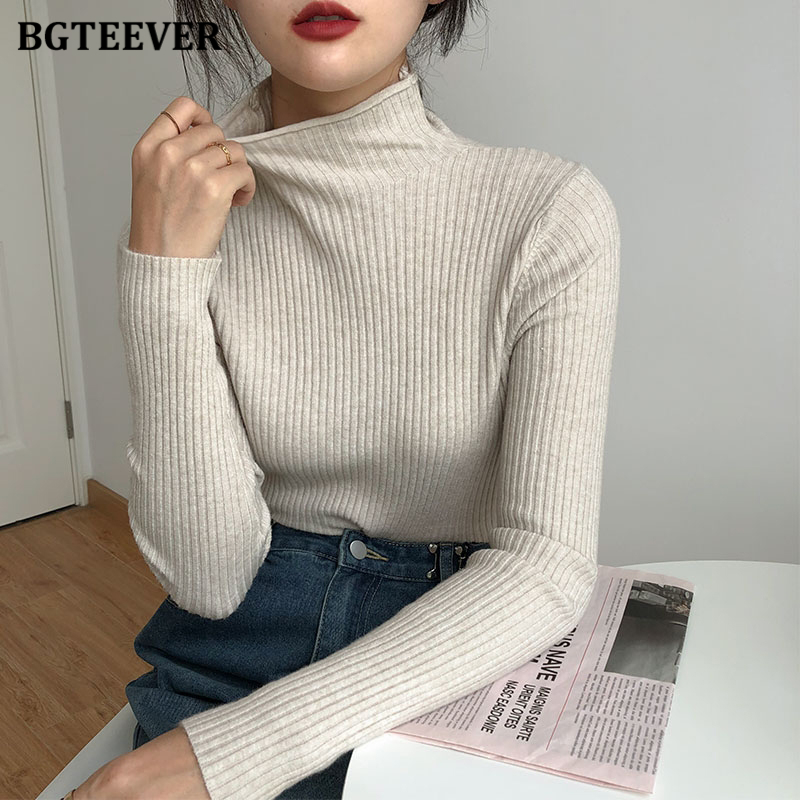

Autumn Winter Skinny Female Knitted Pullovers Tops Long Sleeve Slim Women Sweaters Casual Solid Ladies Jumpers 2021, Beige