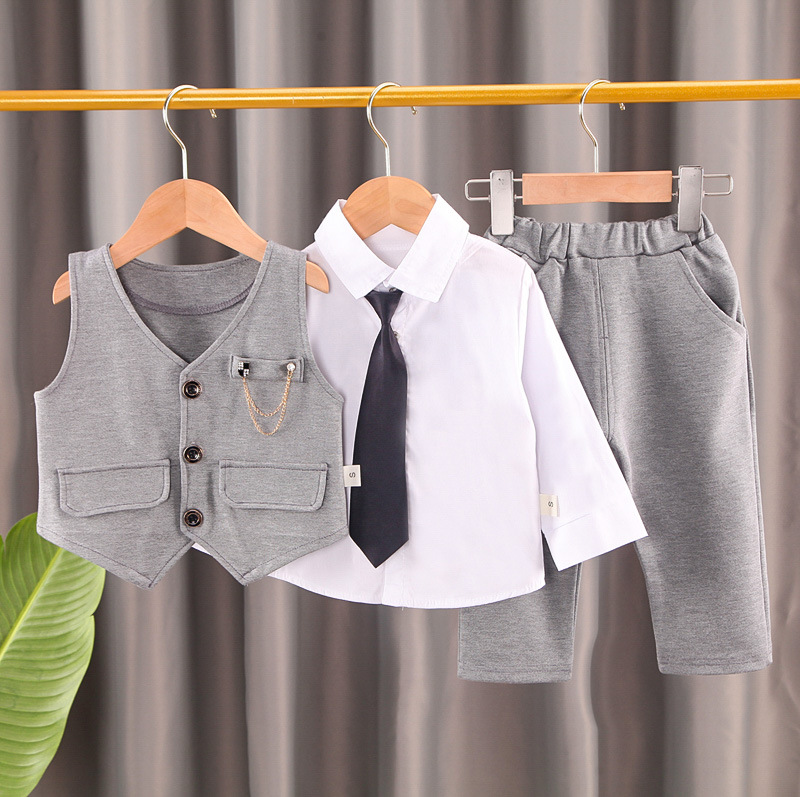 

Kids Boy Gentleman Clothing Set Long Sleeve Tie Shirt Waistcoat Pants Toddler Boy Formal Outfits Wedding Party Dress Outfits, Black