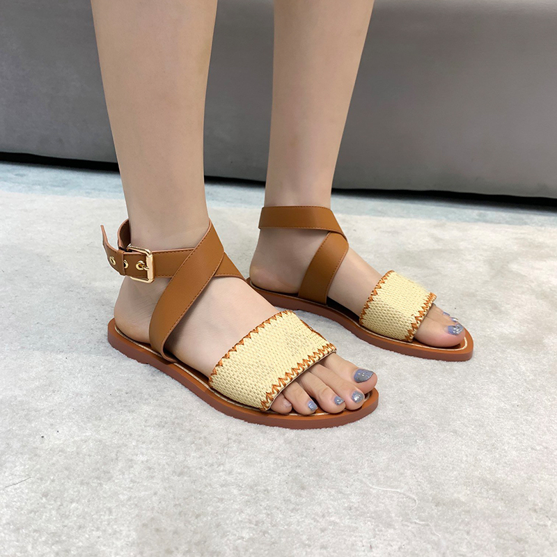 

Sexy Gladiator Sandals Cowhide Leather Fashion Cross-tied Flat Heel Slingback Slides Designer Sliders Sandal, 4#