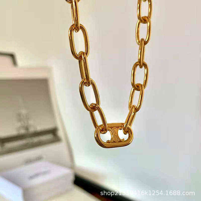 

Arc Designer Celi De Triomphe Necklace Finish Brass Chain Link Choker Collarbone Thick