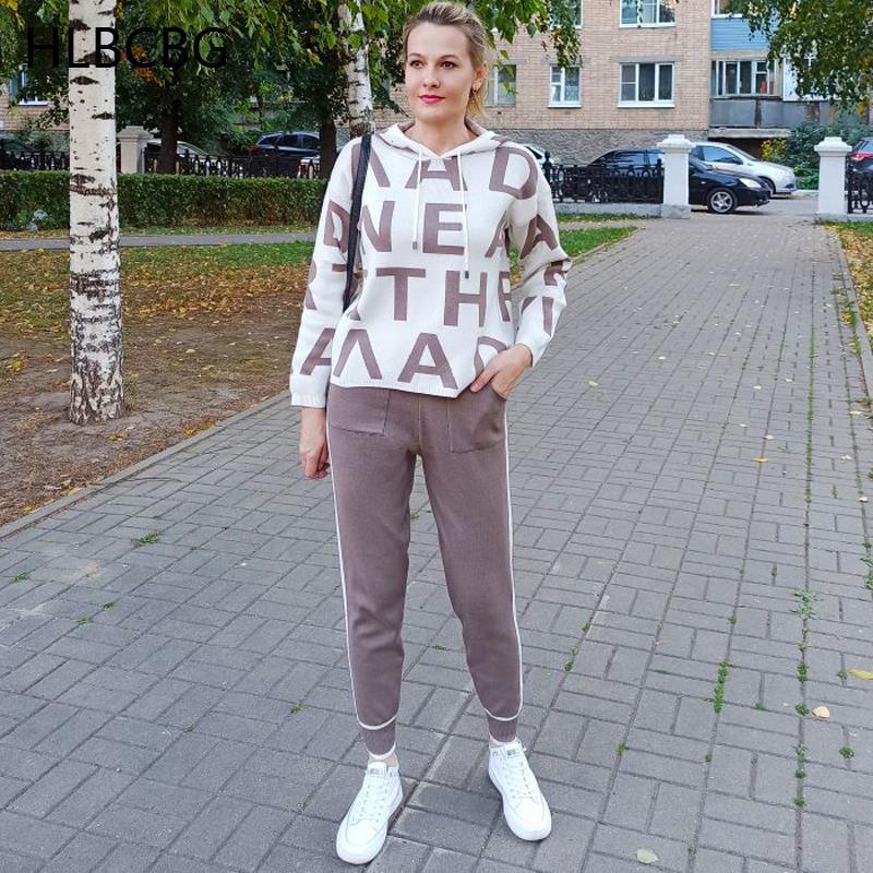 

Knitted Carrot Pant 2 Piece Sets Argyle Letter Cropped Hooded Women Sweater Big Pocket Harem Pants Two Tracksuits, Gray