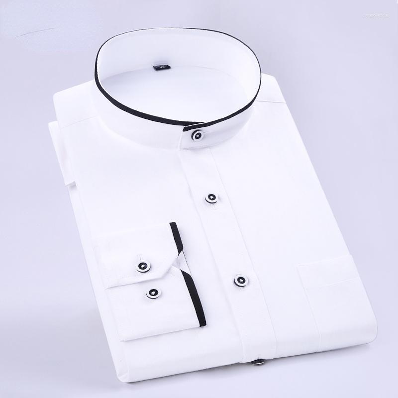 

Men's Dress Shirts Fahsion Stand Collar Mens Long Sleeve Slim Fit Wedding Shirt Standard-fit Formal Business Shrits Basic Design White Dway2