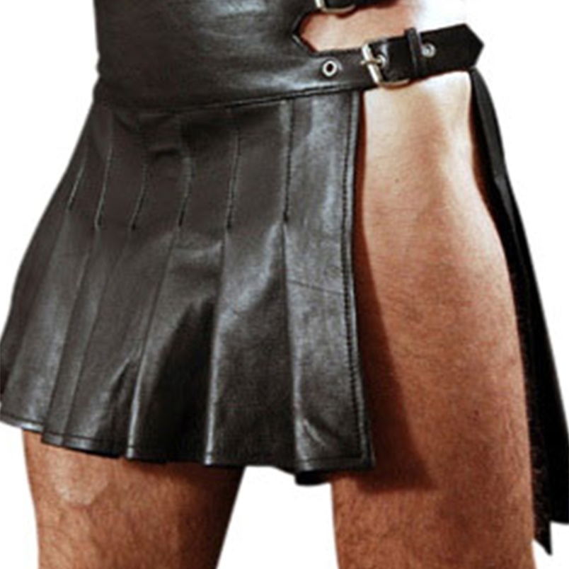 

Medieval style warrior pu leather pleated patchwork tartan ruffled men s skirt traditional skirtS 4XL 220621, Red