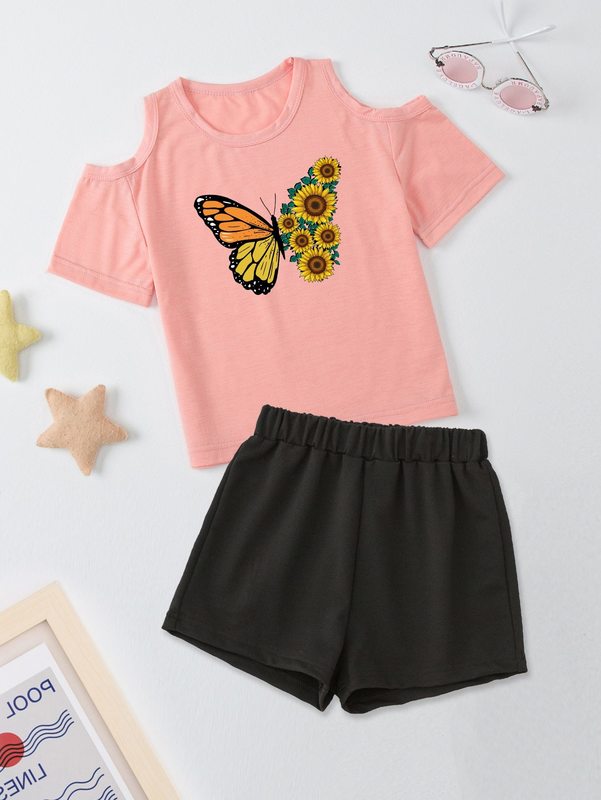 

Girls Cold Shoulder Tee & Shorts SHE, Multicolor