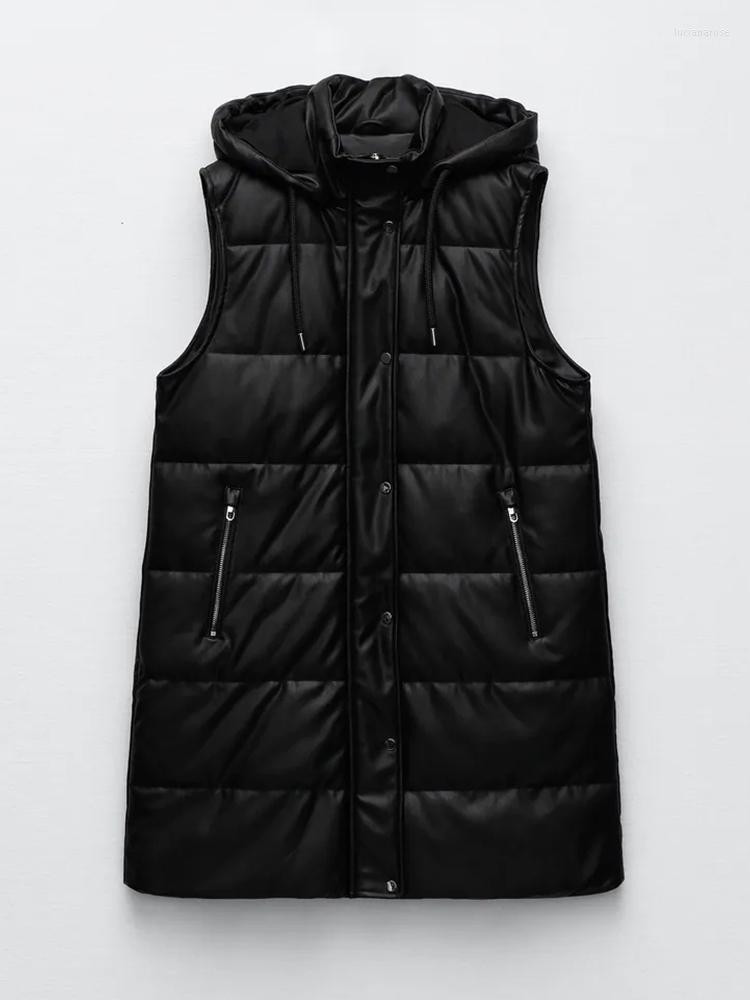 

Women's Vests Ailegogo Spring Autumn Women Faux Leather Padded Vest Streetwear Female Black Pu Cotton Sleeveless Outwear Ladies Waistcoat Lu, Beige