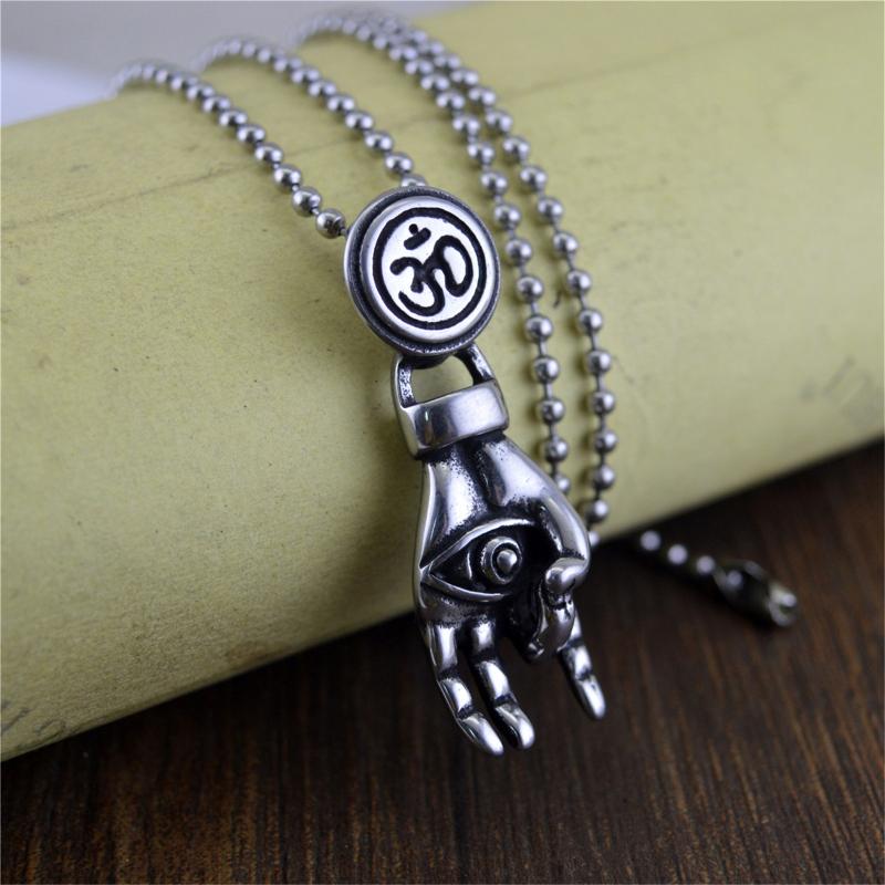 

Pendant Necklaces Om Symbol Lotus Fingers Hand Buddha Eye Stainless Steel Necklace Punk Hip Hop Retro Vintage Religious JewelryPendant