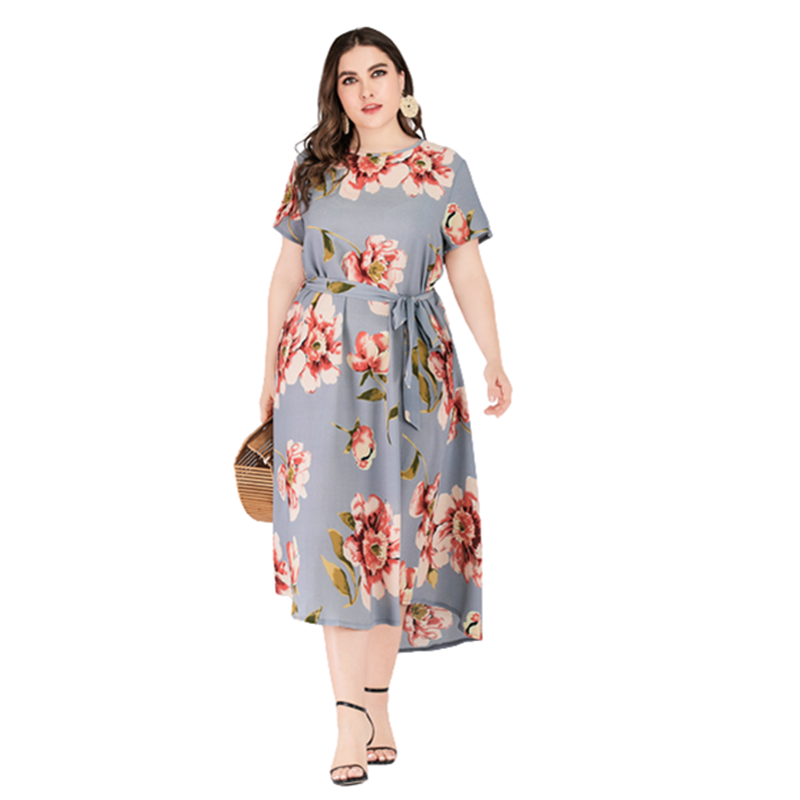

Plus Size Dresses Women Dress Summer Short Sleeve O-Neck Casual Loose Irregular Boho Vintage Floral Elegant Bandage VestidosPlus, Zehui 8086 white