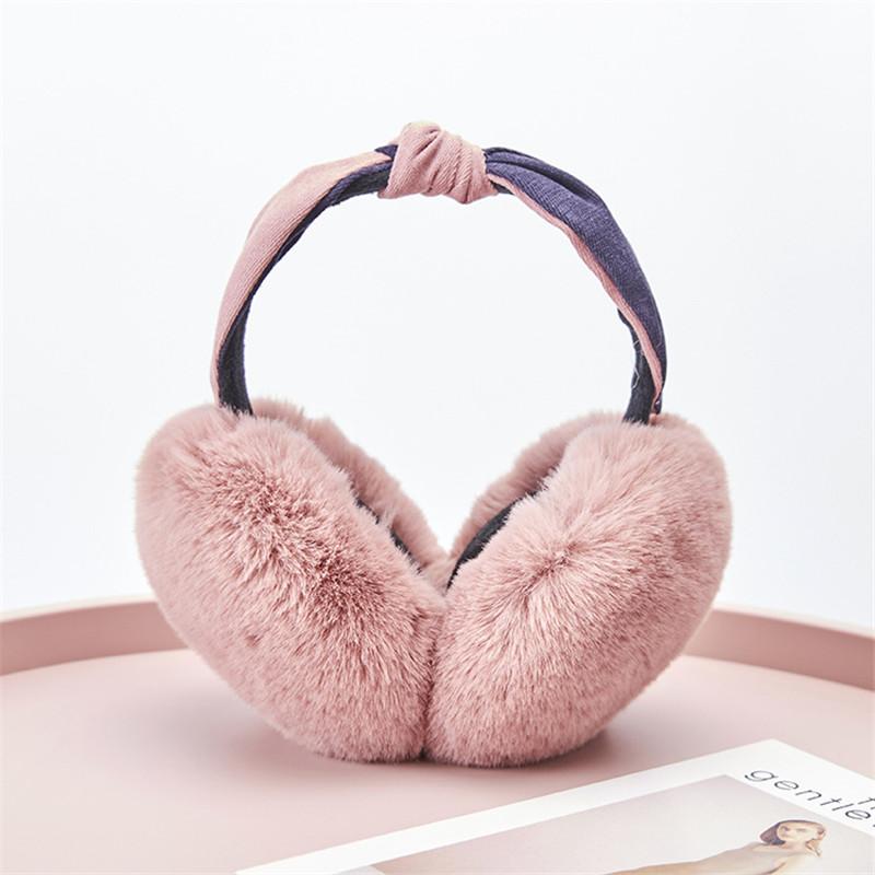 

Berets Fashion Winter Women Outdoor Earmuff Bowknot Foldable Cover Earphones Thick Plush Ear Warm Fluffy Fur Patchwork Headphone GirlsBerets