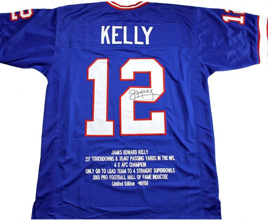 

Jim Kelly Signed Autograph Autographed auto Tees jersey shirts, Gray