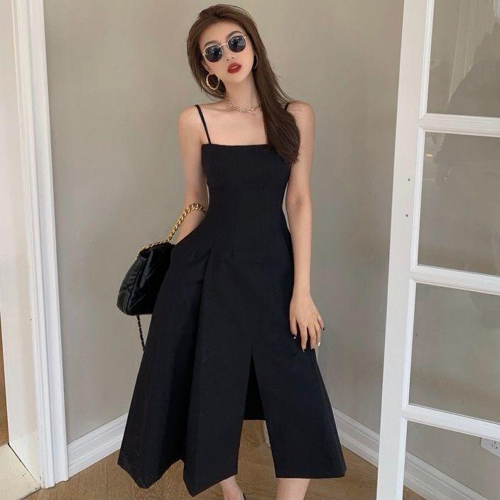 

Casual Dresses The Black Sling Dress Featured A Slim Summer Vestidos De Mujer Beach Style COTTON Hollow Out Spaghetti Strap