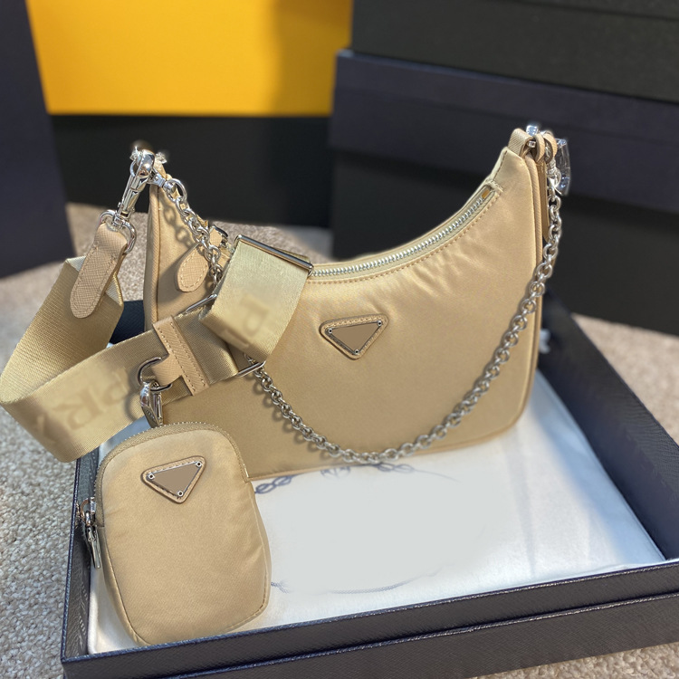 

Stylish Hobo bags luxury designer bags lady crossbody Shoulder Purses 2005 Nylon Handbags chain handles Bag wallet for women men with box, Yellow