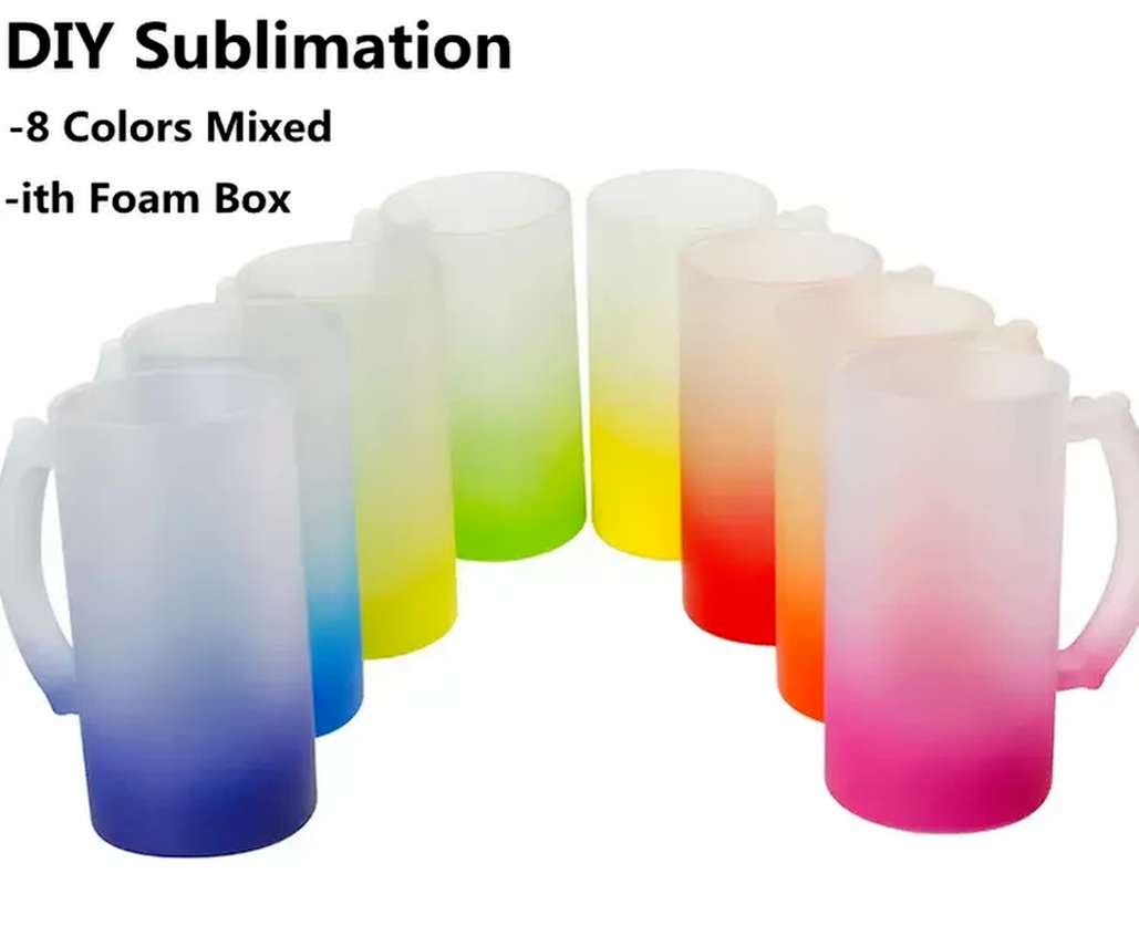 

8 Ombre Colors Sublimation Frosted 16oz Glass Mugs in Gradient Color Bottom Blanks Heat Transfer Printing Transparent Whiskey Water Bottle DIY Cups sxa23