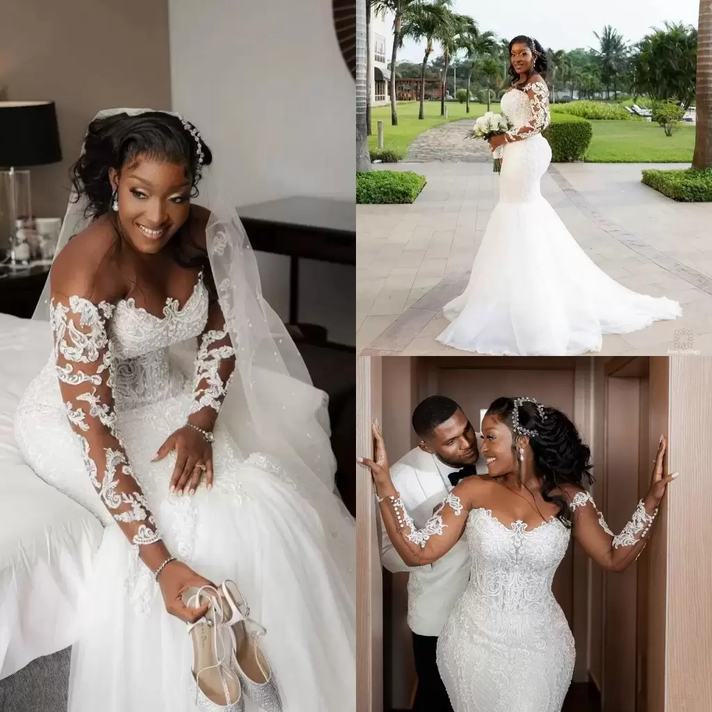 

Vintage Mermaid 2022 Wedding Dress Plus Size Lace Appliqued Beach Boho Wedding Gowns Beaded Vestido De Noiva BC14016, White