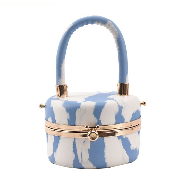 

Round Box Bag Women's Designer High-quality PU Leather Handbag Orange Blue Small Shoulder Messenger Bag Evening Clutch Wallets, 12cm-7cm-12cm