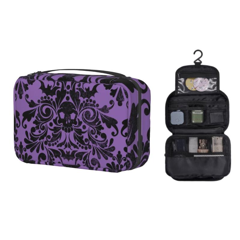 

Cosmetic Bags & Cases Hanging Travel Skull Damask Pattern Toiletry Bag Folding Halloween Witch Goth Occult Makeup Storage Dopp Kit CaseCosme