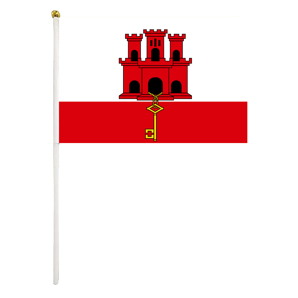 

Gibraltar Hand Waving Flag 14X21CM Premium Polyester Mini World Country Flag Banner With Plastic Flagpole