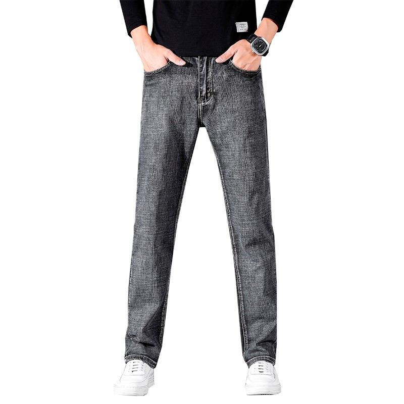 

Men's Jeans Men's Classic Straight Regular Smart Casual Blue Elastic Denim Pants Brand TrousersMale ClothesMen's, Gray