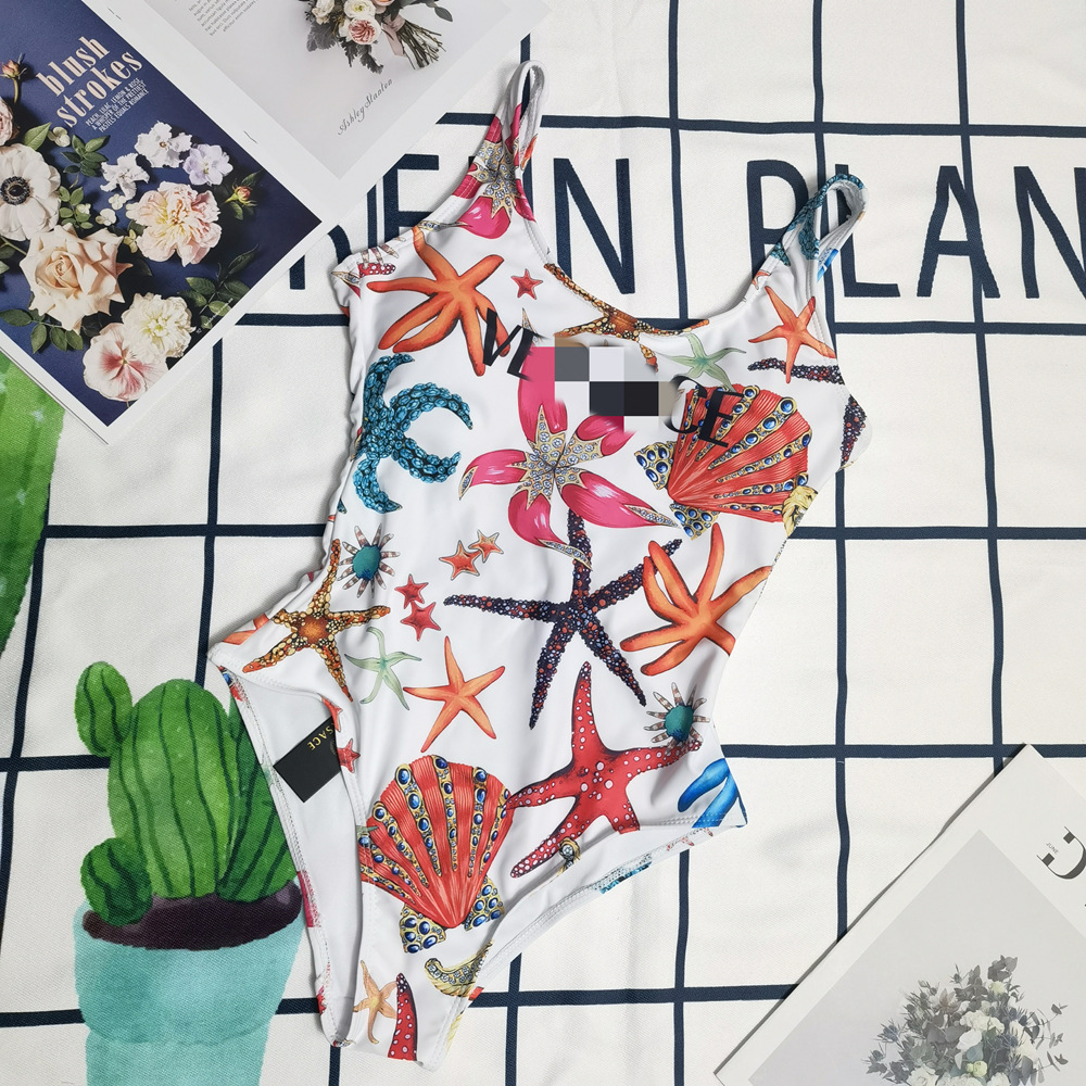 

2022 Fashion Starfish Print Triangle One Piece Swimsuit Ladies Net Red Star Resort Spa Swimwear, Customize