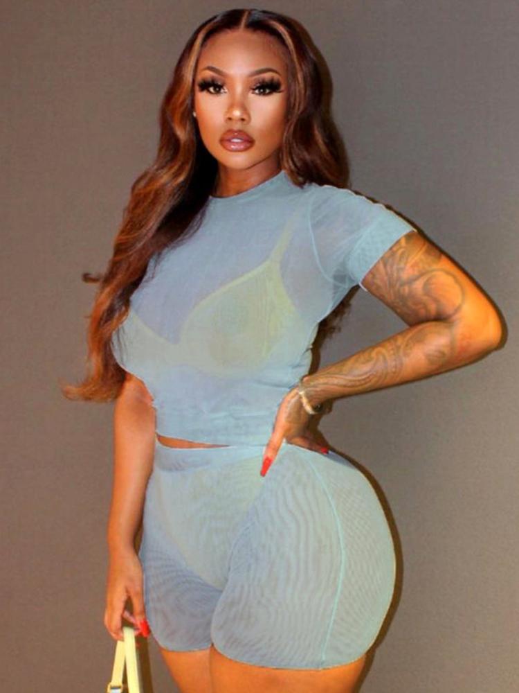

Women' Tracksuits See Through Mesh Two Piece Set Women Hipster Charming Short Sleeve Sheath Top All-Match Sheer Pants Club OutfitsWomen, Black