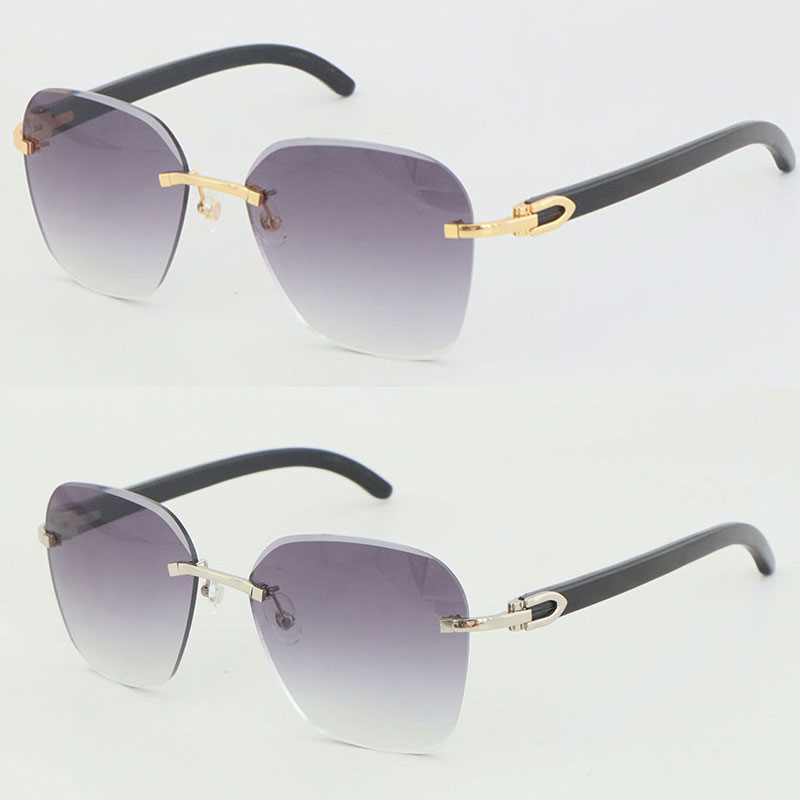 

New Designer Metal Rimless Original Black Buffalo Horn Sunglasses Diamond cut Lens Fashion with C Decoration Sun glasses 18K Gold Male and Female Size:61-18-140MM
