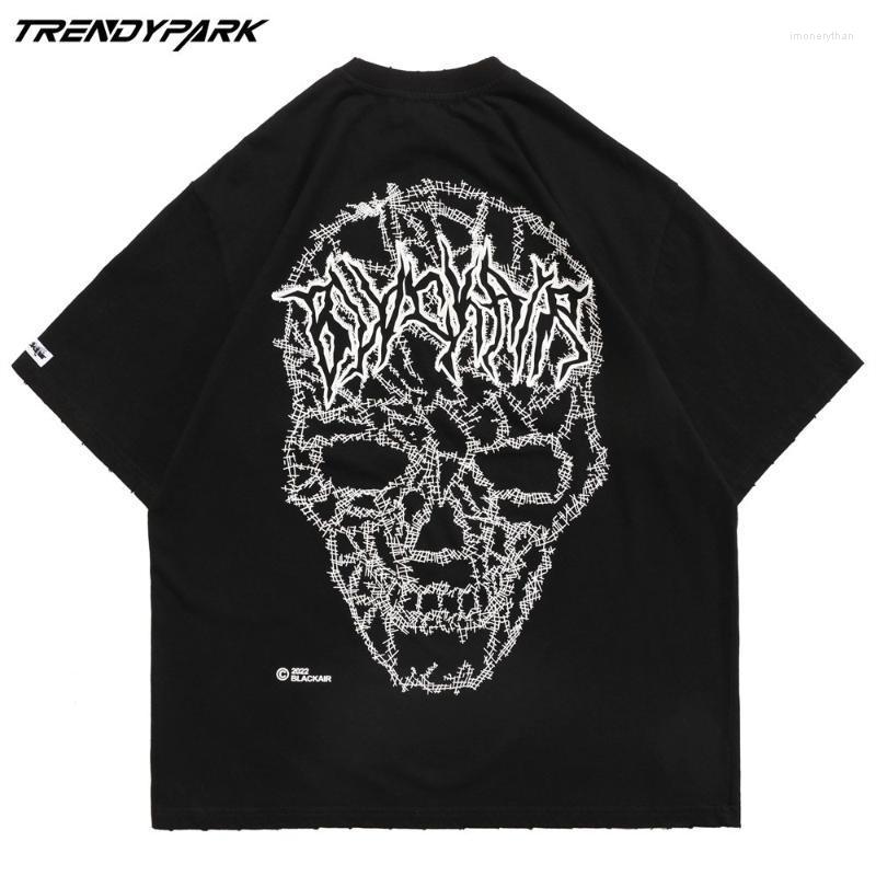 

Men's T-Shirts Oversized T-shirt Goth Punk Foaming Printing Skull O-neck Cotton Men Harajuku Streetwear Casual Hip Hop T Shirt For MenMen's, Beige