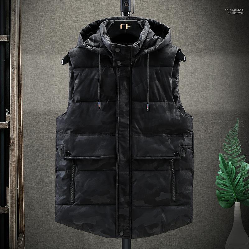

Men's Vests 5XL Spring Winter Warm Hat Detachable Men Vest Sleeveless Casual Camouflage Jacket Coat For Unisex Waistcoat Plus Large Size Phi, Beige