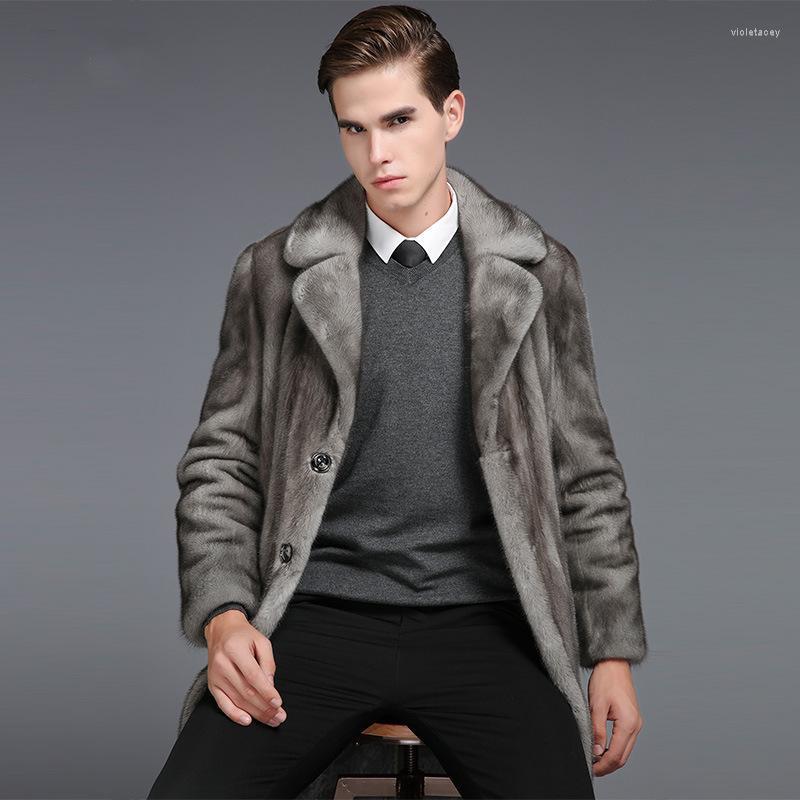 

Men' Trench Coats Fur Coat Men' Whole Mink Hair Mid-length ClothingMen' Viol22, Gray