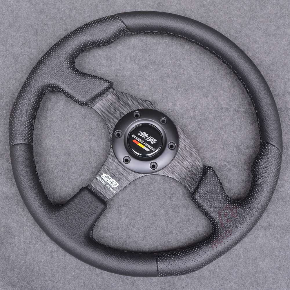 

Black/Red Stitching Universal Flat JDM Mugen Style 350mm 14inches Car Racing Sport Steering Wheel With Horn Button