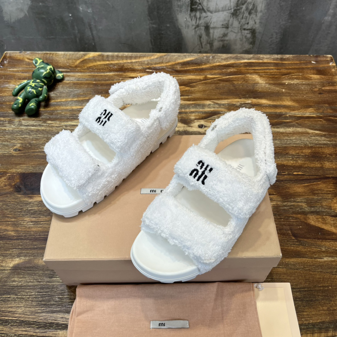 

Terry Cloth Sandals Designer Slides Women Slippers Comfort Plush with Hook-and-Loop Straps Fashion Classic Summer Casual Sandal Top Quality Size 35-42, Customize