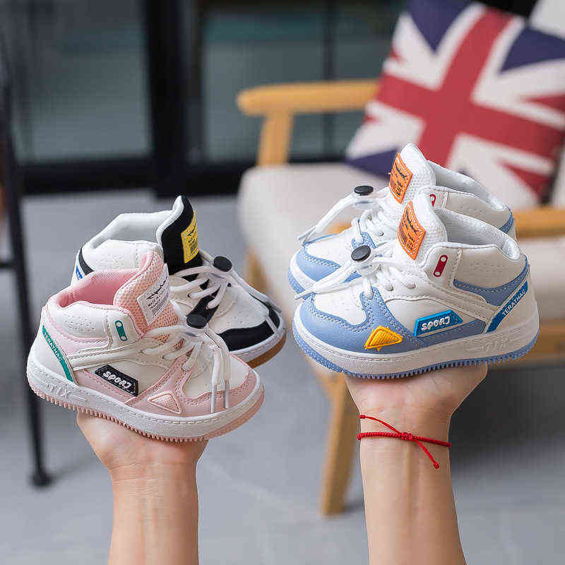 

Spring and autumn solid bottom children's sports board shoes girls' Shoes Boys' high top basketball shoes kindergarten, Blue
