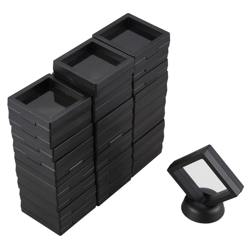 

Hooks & Rails Coin Display Box - Set Of 30 3D Floating Frame Holder With Stands For Challenge Coins, Medallions, Jewelry, Black