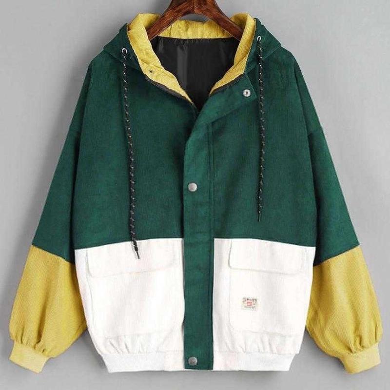 

Women' Jackets Women Corduroy Patchwork Oversize Outerwear 2022 Autumn Casual Vintage Jacket Coats Female Streetwear Windbreaker Korean, Green