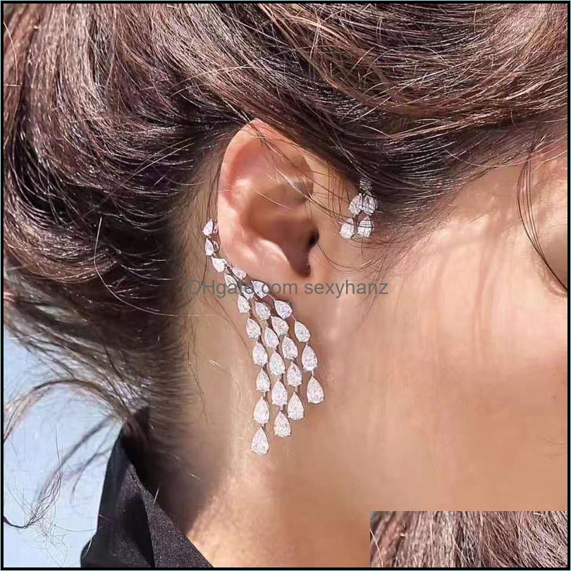 

Clip-On Screw Back Earrings Jewelry Luxury Design Clear Cubic Zircon Water Drop Ear Cuff Women Clip Si Dhjdl