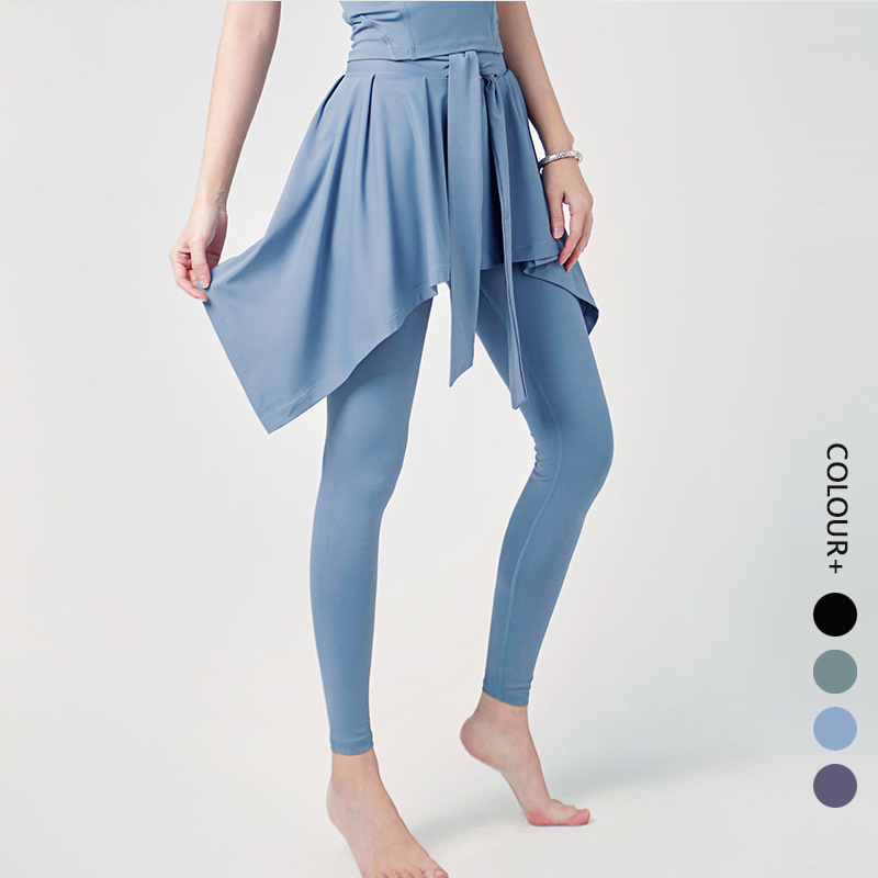 

Womens Leggings Tracksuit Summer Women Yoga Clothes Leggings Fitness Sports Nine-point Pants Running Training Fake Two-piece Skirt girls joggers, With o