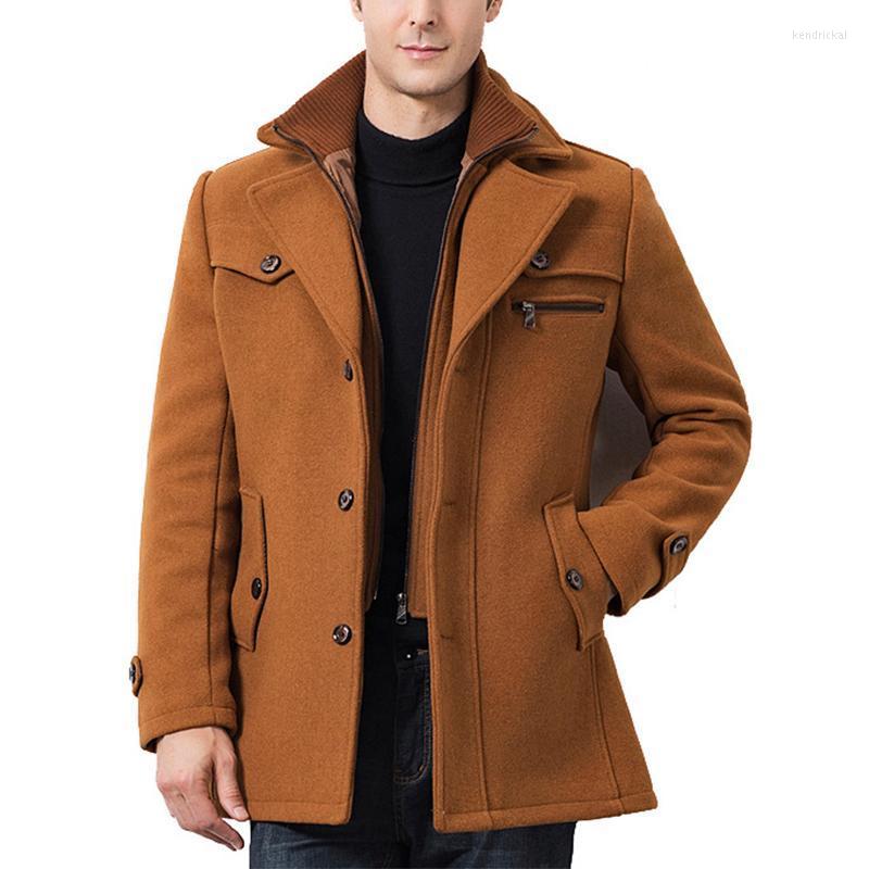 

Men's Wool & Blends Mens Woolen Coat Autumn Winter Cotton Thicken Jacket Coats High Quality Male Tops Windproof Warm Trench Overcoats Kend22, Black
