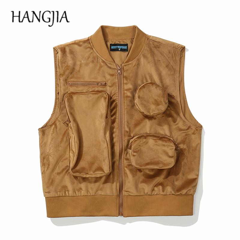 

Men's Jackets Harajuku Korean Sleeveless Velvet Vest Jacket Men Women Streetwear Fashion Loose Casual Multi-pocket Zip Up Cargo Outwear, Black;brown