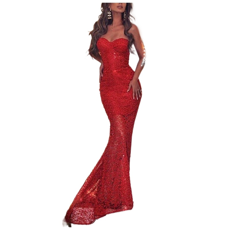 Trumpette de femme / sirène robe maxi longue robe rouge sans manches rouges pure couleur patchwork été sans bretelles élégant luxueux chaud 2022