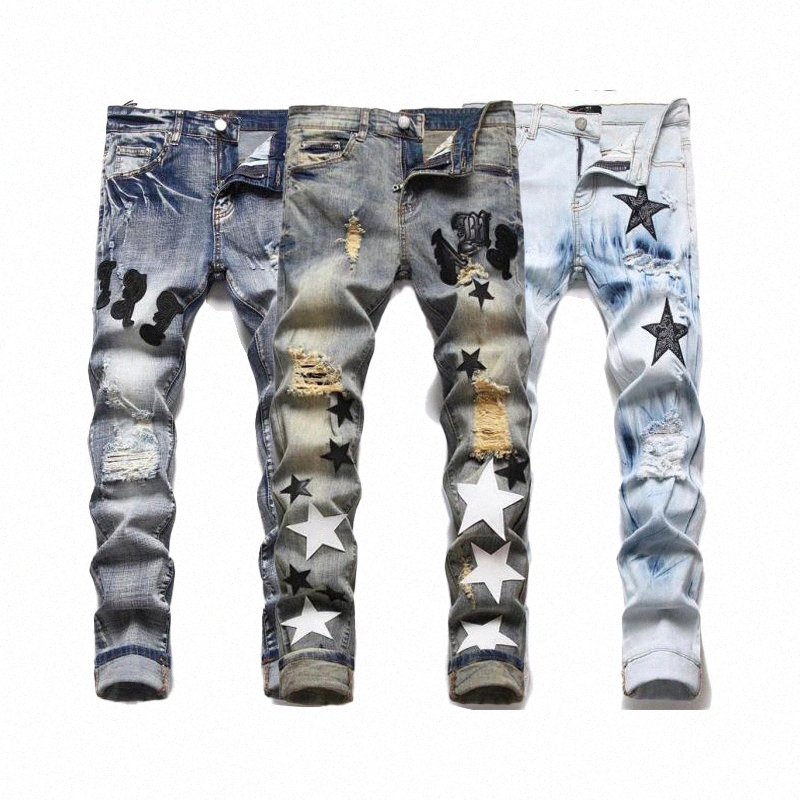 

Mens Jeans Jean Star Men Embroidery Trend Brand Motorcycle Pant Mens Skinny amiri