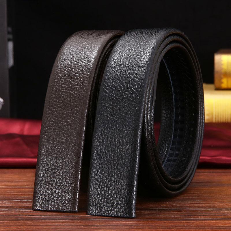 

Belts Male Cowhide Headless Belt 3.5cm Width Apply To Automatic Buckle Lychee Pattern Leather For Men Business Jeans WaistbandBelts, Black