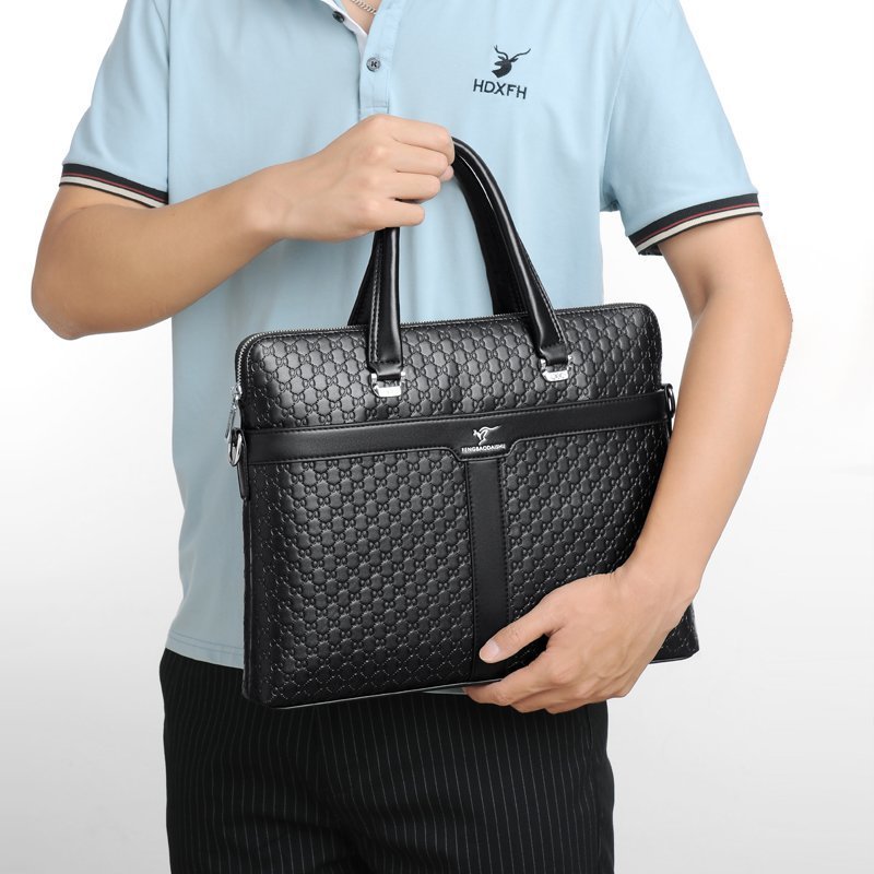 

Factory sales leather men brand shoulder bag large horizontal Joker computer handbag European and American embossed leathers business briefcase, Brown-8808