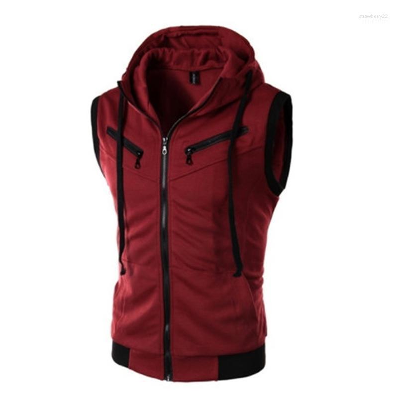 

Men's Vests Male Casual Pocket Vest Autumn Men Solid Shooting Outerwear Zipper Waistcoat Sleeveless Jacket Polyester Bigsweety Regular Stra2, Wine red