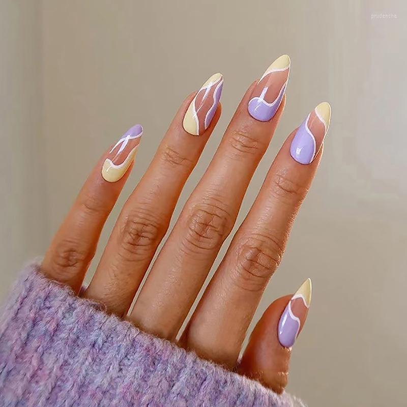

False Nails 24pcs Nail Press On With Glue Full Coverage Patch Manicure French Wear Prud22, 24pcs glue