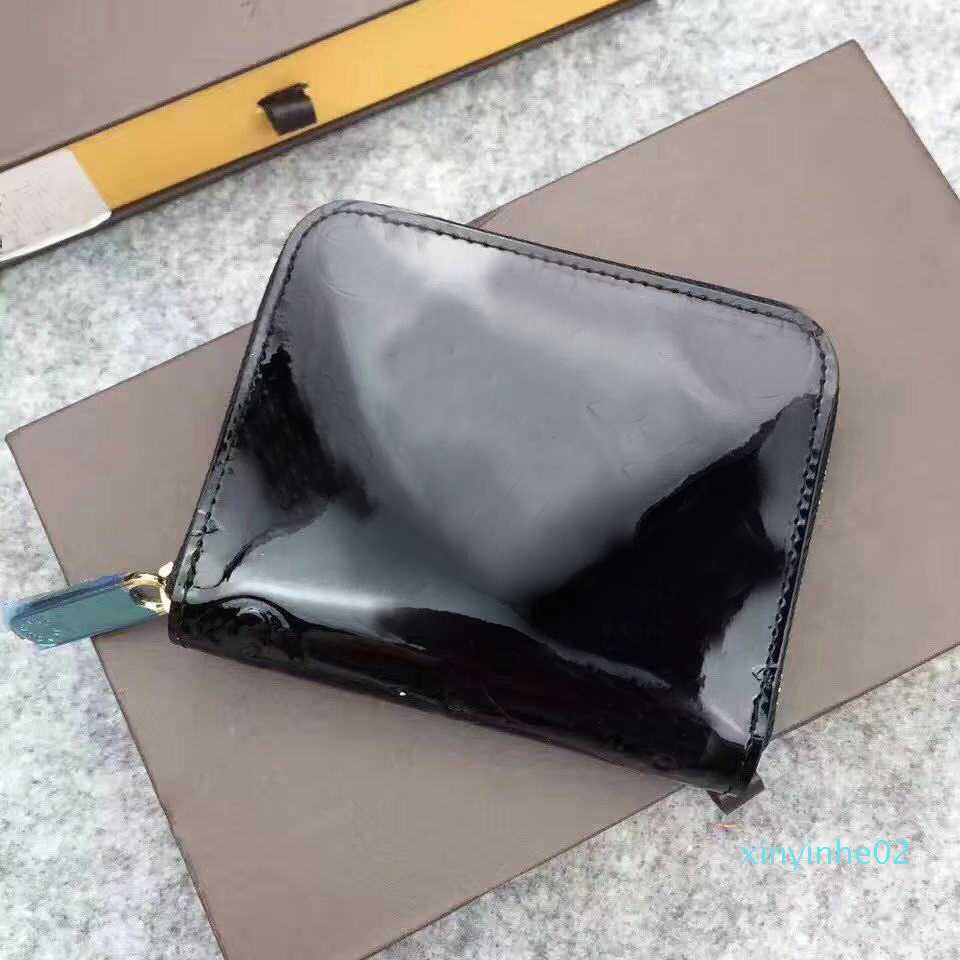 

Wholesale Patent leather short wallet Fashion high quality shinny leather card holder coin purse women wallet classic zipper pocket OJ8K5, Customize