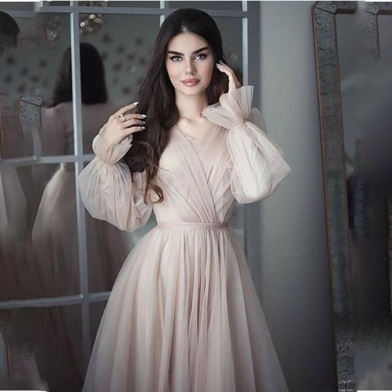 

Party Dresses Elegant Flesh Pink Prom Dress Organza Tulle V-neck Robe Long For Women 2022 Bride DressesParty, Black
