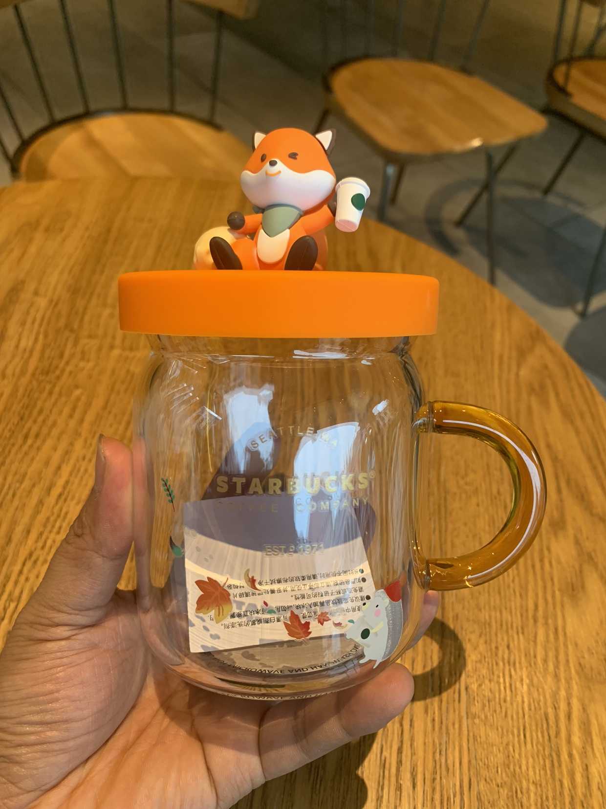Starbucks cartoon cup 420ml cute fox glass with cover girl lovely water cup high appearance desktop cup-image-760077939