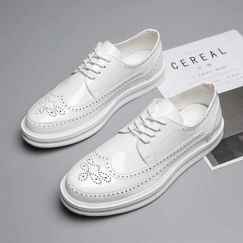 

Men Formal Shoes White Leather Business Casual Shoes Fashion Man Evening Dress Office Wedding Oxfords Male Hollow Out Footwear, Black